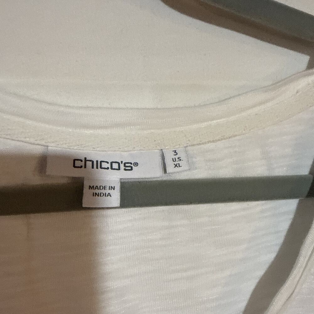 Chico's White Short Sleeve Cotton Tee with Blue and Yellow Print Large Chicos 3 - Picture 2 of 7